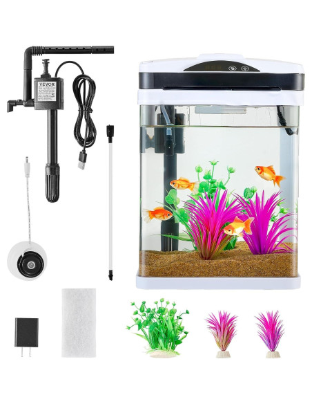 Acuario VEVOR 7.57L con LED y Autolimpieza para Peces