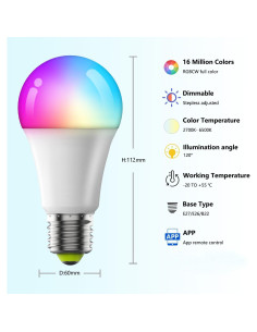 Bombillas LED Inteligentes Somto A19 E26 10W RGB+CCT Bluetooth (2) 2