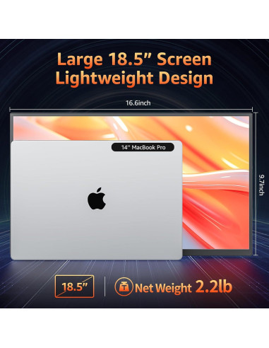 Monitor Portátil 18.5" Kksmart FHD 1080P 100Hz USB-C HDMI