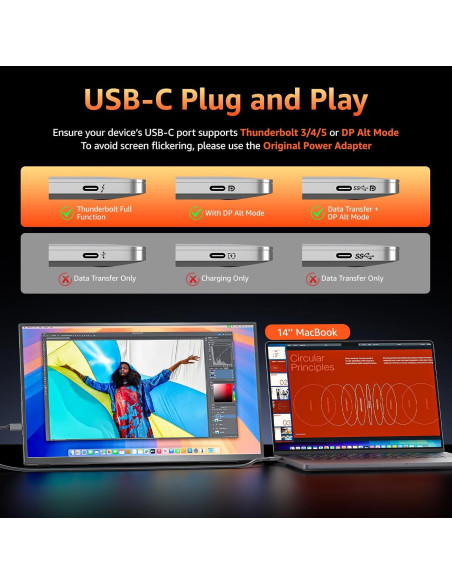 Monitor Portátil 18.5" Kksmart FHD 1080P 100Hz USB-C HDMI