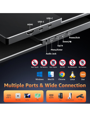 Monitor Portátil 18.5" Kksmart FHD 1080P 100Hz USB-C HDMI
