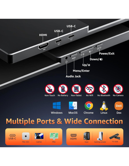 Monitor Portátil 18.5" Kksmart FHD 1080P 100Hz USB-C HDMI