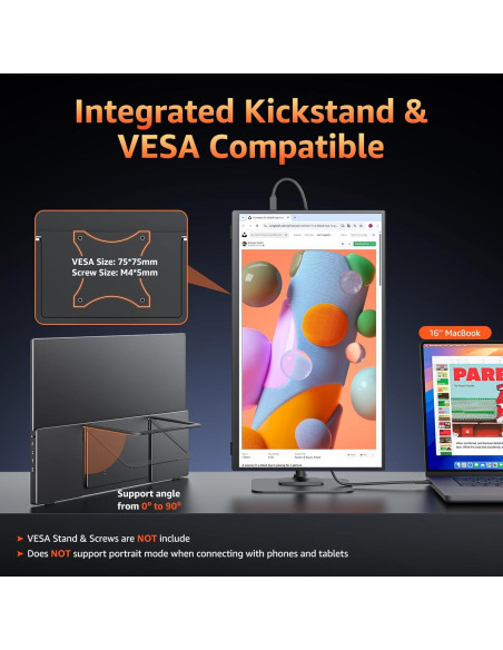 Monitor Portátil 18.5" Kksmart FHD 1080P 100Hz USB-C HDMI