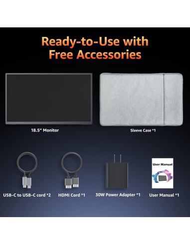 Monitor Portátil 18.5" Kksmart FHD 1080P 100Hz USB-C HDMI