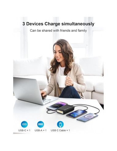 Banco de Energía 27000mAh Dongguan con Cable USB-C y LED
