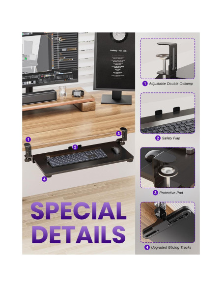 Bandeja de Teclado Ergonómica Zontera Grande Negra 65x30 cm