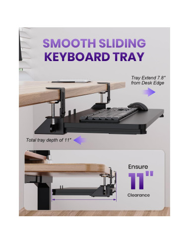 Bandeja de Teclado Ergonómica Zontera Grande Negra 65x30 cm