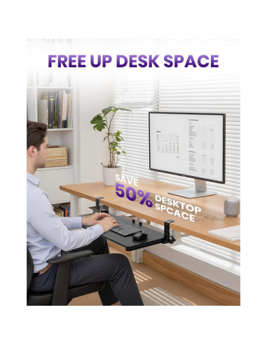 Bandeja de Teclado Ergonómica Zontera Grande Negra 65x30 cm