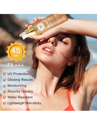 Aceite Bronceador QIUFSSE con Brillos y Coco SPF 45 109.8 ml