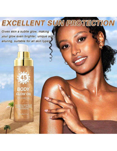 Aceite Bronceador QIUFSSE con Brillos y Coco SPF 45 109.8 ml