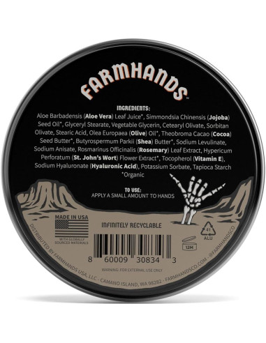 Crema de Manos Natural Farmhands 56.7g - Sin Fragancia, Rápida Absorción
