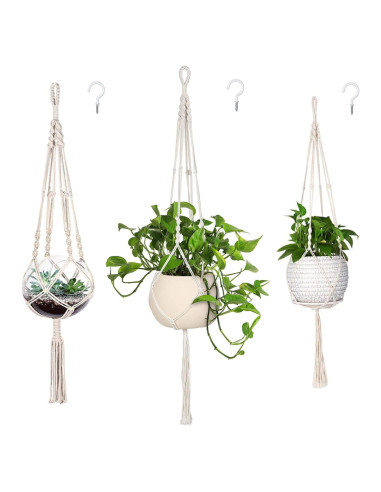 Colgador de Macramé MIPON para Plantas - 3 Tamaños, Marfil