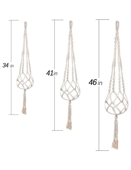 Colgador de Macramé MIPON para Plantas - 3 Tamaños, Marfil