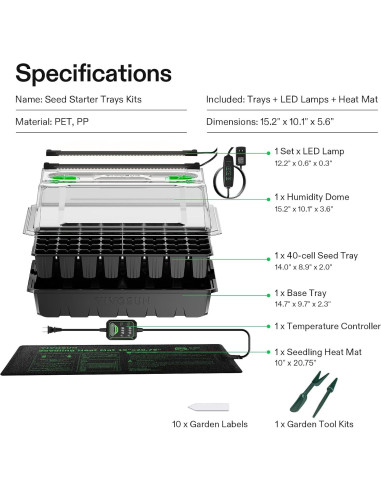 Bandeja de Inicio de Semillas VIVOSUN 40 Celdas con Luz LED