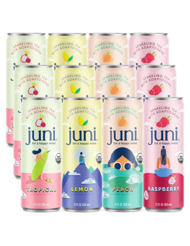 Bebida Espumosa Adaptógena Juni - Paquete Variado de 12 Latas