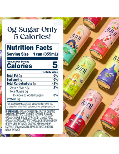 Bebida Espumosa Adaptógena Juni - Paquete Variado de 12 Latas