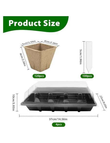 JOPY Kit de Bandejas para Iniciar Semillas 4 Piezas 120 Macetas
