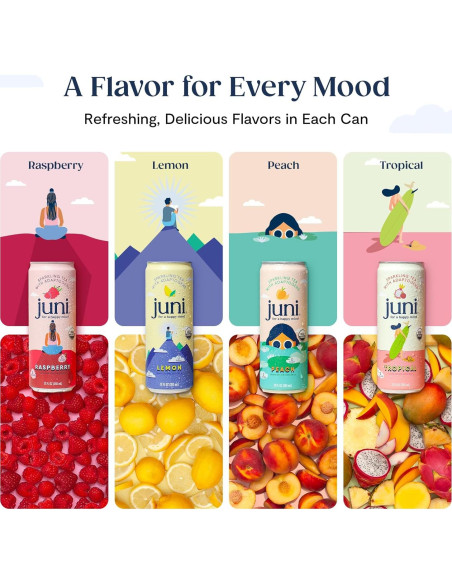 Bebida Espumosa Adaptógena Juni - Paquete Variado de 12 Latas