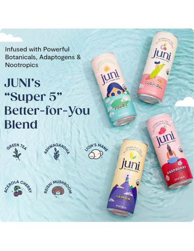 Bebida Espumosa Adaptógena Juni - Paquete Variado de 12 Latas