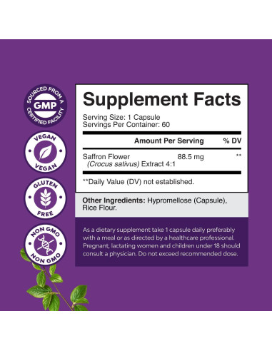 Cápsulas de Extracto de Azafrán Natures Craft - 60 Unidades