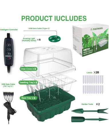 Bandeja de Inicio de Semillas YAUNGEL con Luz LED y Temporizador