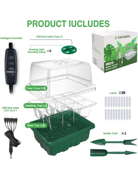 Bandeja de Inicio de Semillas YAUNGEL con Luz LED y Temporizador