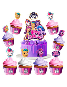 Set de Decoración de Fiesta My Little Pony - 1 Adorno de Pastel y 24 Fundas para Cupcakes