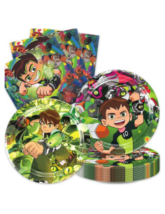 Suministros de Fiesta Ben-10 40 Piezas: 20 Platos y 20 Servilletas