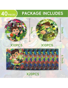 Suministros de Fiesta Ben-10 40 Piezas: 20 Platos y 20 Servilletas 2