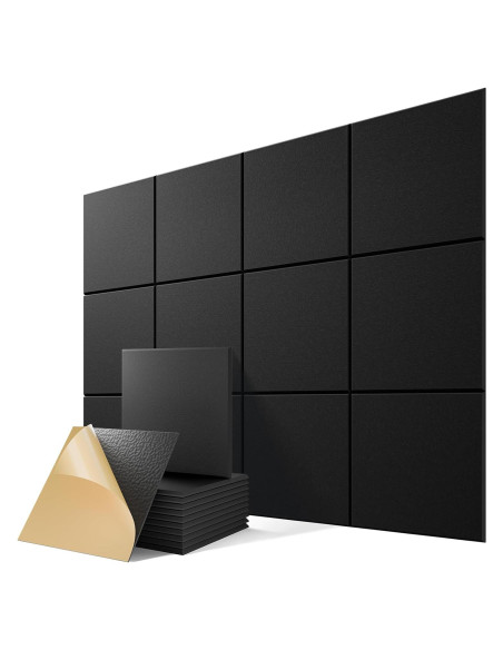 Paquete de 12 Paneles Acústicos Autoadhesivos 30x30 cm - Negro