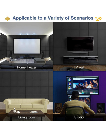 Paquete de 12 Paneles Acústicos Autoadhesivos 30x30 cm - Negro