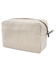 Bolsa Cosmética GFU Marrón de Seersucker 21.5x14x9cm