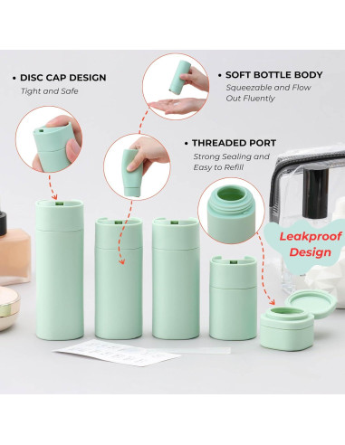 Juego de Botellas de Maquillaje de Viaje FOVIUPET 5 Piezas 50-100ml