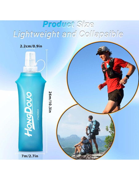 2 Botellas de Agua Suave Colapsables 500ml Hongdouo Azul