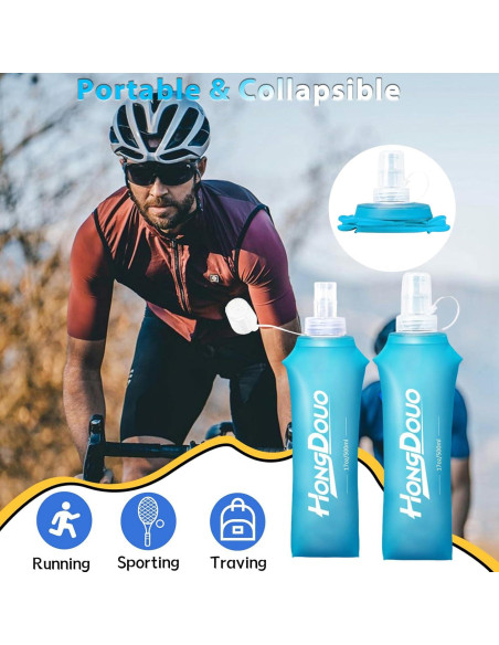 2 Botellas de Agua Suave Colapsables 500ml Hongdouo Azul