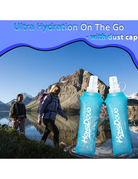 2 Botellas de Agua Suave Colapsables 500ml Hongdouo Azul