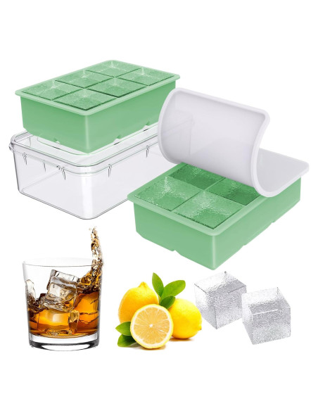 Bandeja de Hielo Grande Deeoutlife 2 Pack Silicona 6 Cubos