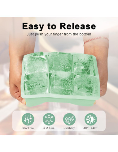 Bandeja de Hielo Grande Deeoutlife 2 Pack Silicona 6 Cubos