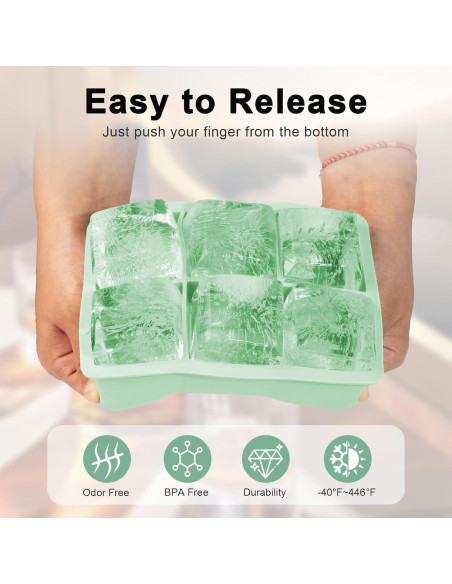 Bandeja de Hielo Grande Deeoutlife 2 Pack Silicona 6 Cubos