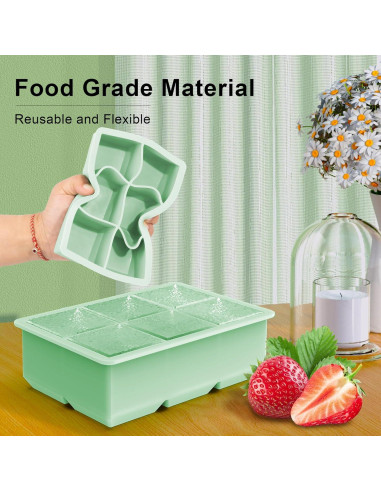 Bandeja de Hielo Grande Deeoutlife 2 Pack Silicona 6 Cubos