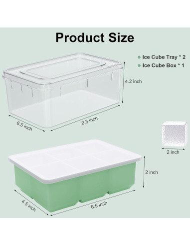 Bandeja de Hielo Grande Deeoutlife 2 Pack Silicona 6 Cubos
