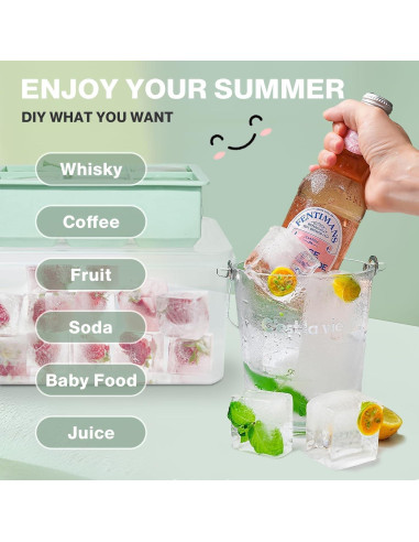 Bandeja de Hielo Grande Deeoutlife 2 Pack Silicona 6 Cubos