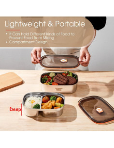 Caja Bento Acero Inoxidable Kabbas 1.2L y 1.7L Hermética 2