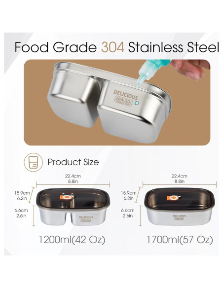 Caja Bento Acero Inoxidable Kabbas 1.2L y 1.7L Hermética