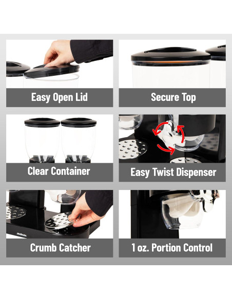 Dispensador de Cereal Doble Mind Reader 2x3.5L Hermético Negro