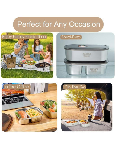 Caja Bento Acero Inoxidable Kabbas 1.2L y 1.7L Hermética