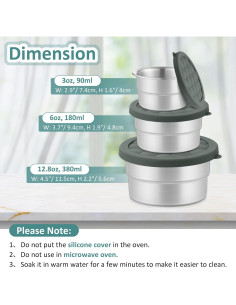 Contenedores de Acero Inoxidable Leonyo 3 Piezas 90ml 180ml 380ml 2