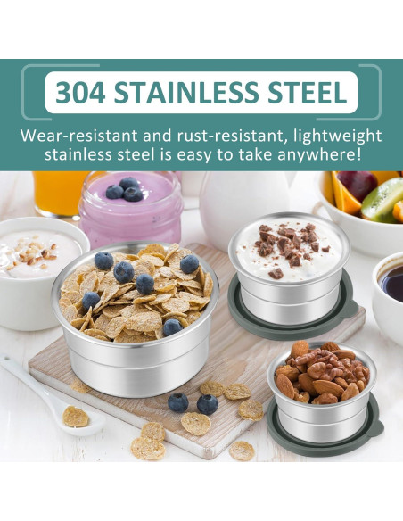 Contenedores de Acero Inoxidable Leonyo 3 Piezas 90ml 180ml 380ml