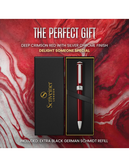 Bolígrafo de Lujo Scriveiner Rojo Carmesí con Cromo