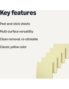 Notas Adhesivas Cuadradas Amazon Basics Amarillo 5 Pzas 7.62 cm 2